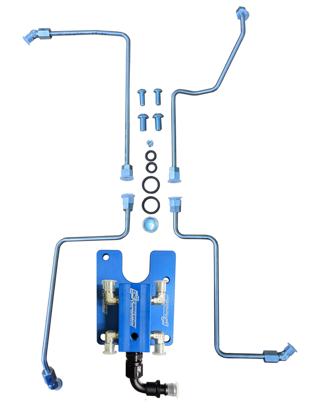 99.5-03 7.3L CNC Fabrication 4-Line Feed Valley Mount Bowl Delete Kit Blue