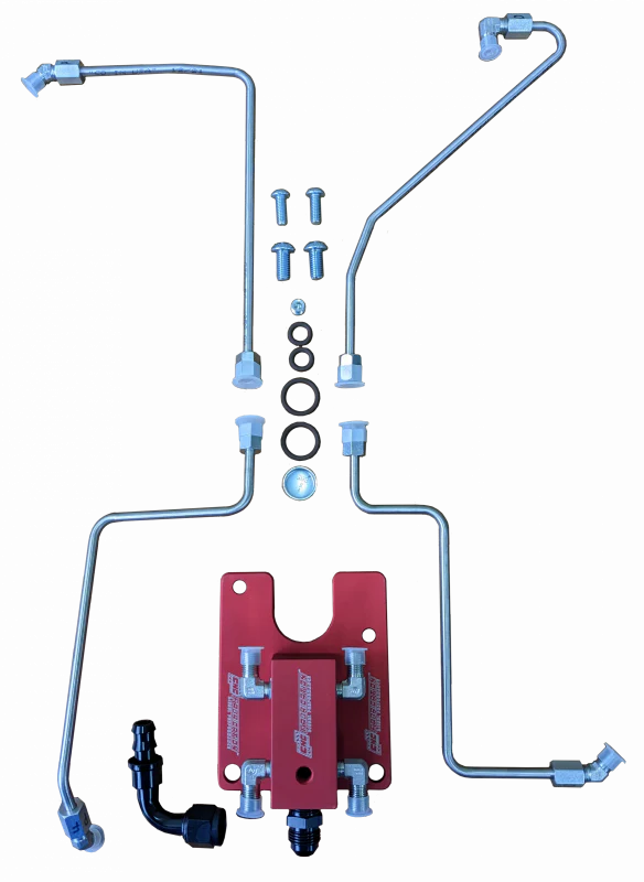 94.5-03 7.3L CNC Fabrication T4 Turbo 4-Line Valley Mount Bowl Delete Kit Red