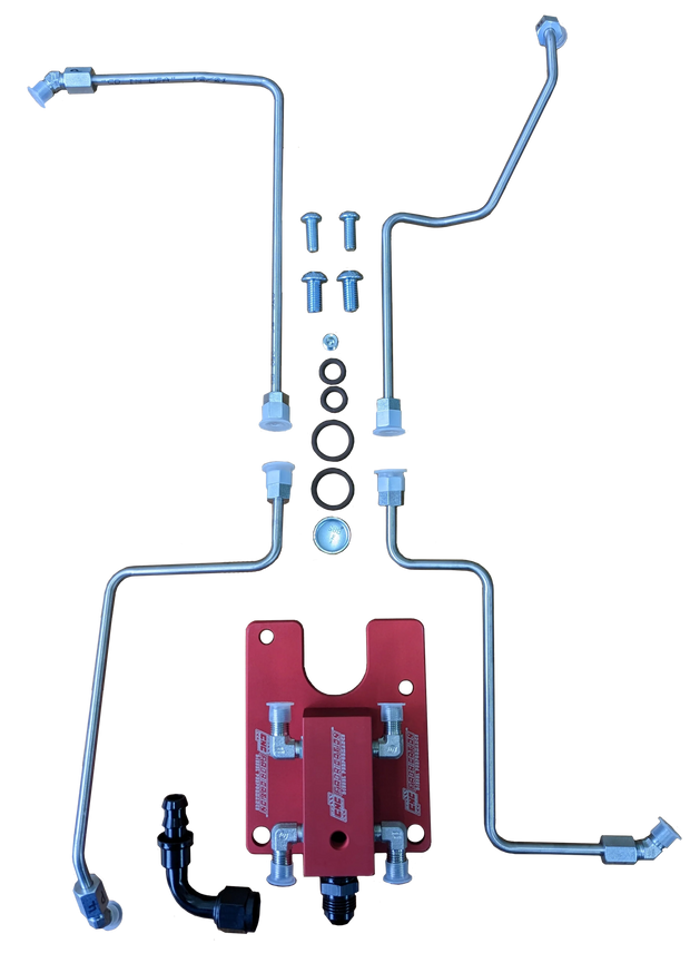 99.5-03 7.3L CNC Fabrication 4-Line Feed Valley Mount Bowl Delete Kit Red