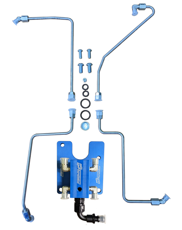 94.5-03 7.3L CNC Fabrication T4 Turbo 4-Line Valley Mount Bowl Delete Kit Blue