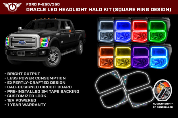 Oracle Ford F250/350 11-16 Halo Kit (Square Ring Design) - ColorSHIFT w/ BC1 Controller