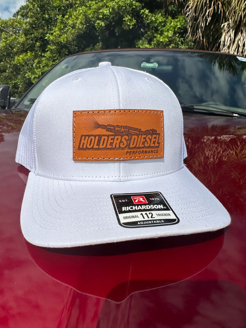 HDP Brown Leather Patch Hat - White