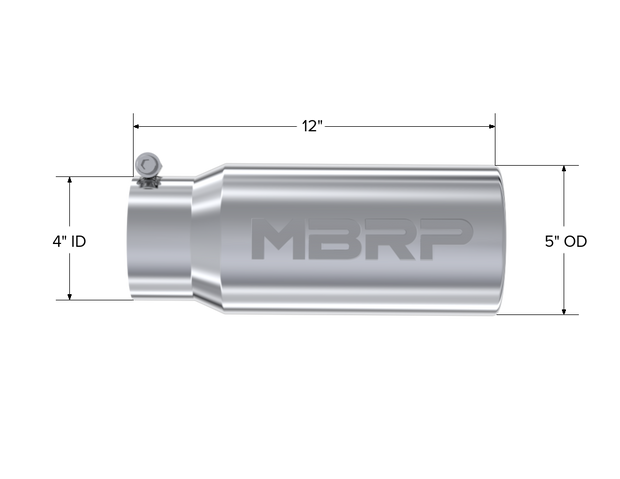 Exhaust Tail Pipe Tip 5 Inch O.D. Rolled Straight 4 Inch Inlet 12 Inch Length T304 Stainless Steel MBRP