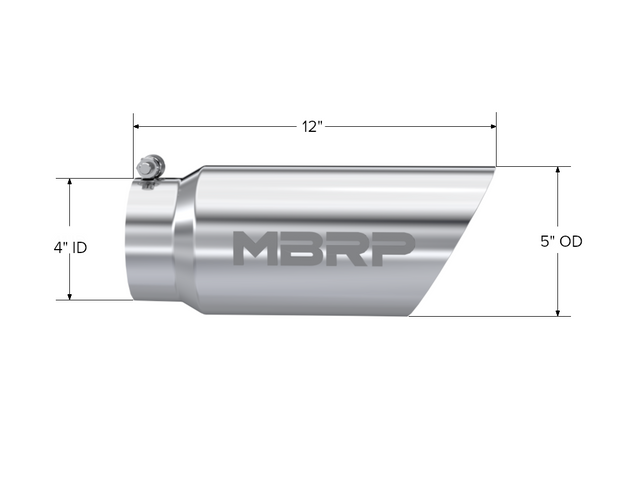 Exhaust Tail Pipe Tip 5 Inch O.D. Dual Wall Angled 4 Inch Inlet 12 Inch Length T304 Stainless Steel MBRP