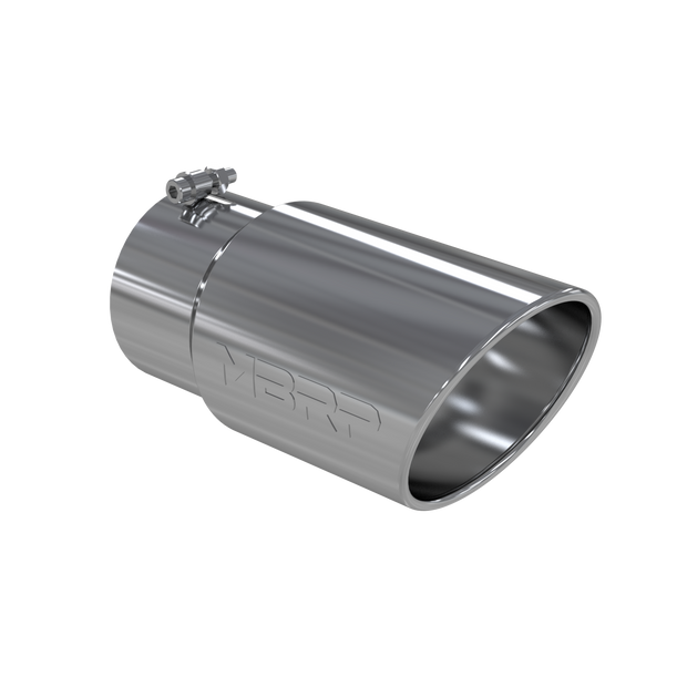 Exhaust Tail Pipe Tip 6 Inch O.D. Angled Rolled End 5 Inch Inlet 12 Inch Length T304 Stainless Steel MBRP