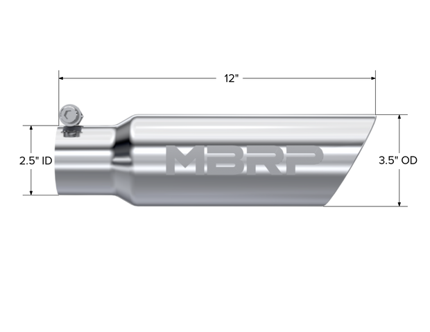 Exhaust Tail Pipe Tip 3 1/2 Inch O.D. Dual Wall Angled 2 1/2 Inch Inlet 12 Inch Length T304 Stainless Steel MBRP