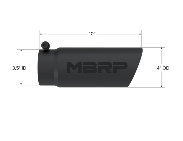 Black Coated Tip, 4 Inch OD Angled Roll End End, 3.5 Inch Inlet, 10 Inch Length, MBRP