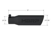 Exhaust Tip 3 1/2 Inch O.D. Angled Rolled End 2 1/2 Inch Inlet 12 Inch Length-Black Finish MBRP