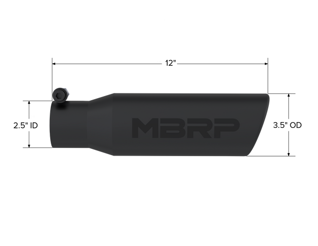 Exhaust Tip 3 1/2 Inch O.D. Angled Rolled End 2 1/2 Inch Inlet 12 Inch Length-Black Finish MBRP