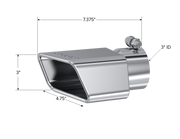 Exhaust Tip 4 3/4 Inch X 3 Inch ID Rectangle Angled Cut 3 Inch O.D. Inlet Passenger Side 7 3/8 Inch Length T304 Stainless Steel MBRP