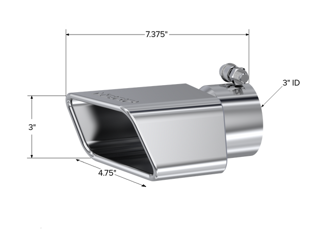 Exhaust Tip 4 3/4 Inch X 3 Inch ID Rectangle Angled Cut 3 Inch O.D. Inlet Passenger Side 7 3/8 Inch Length T304 Stainless Steel MBRP