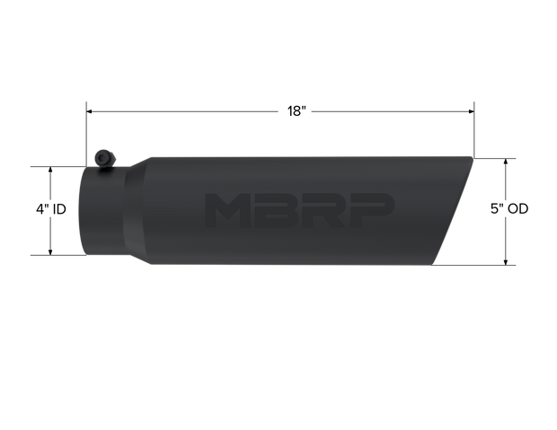 MBRP Armor BLK Tip 5 Inch OD Angled Rolled End, 4 Inch inlet, 18 Inch length