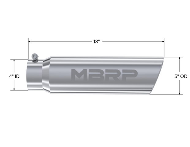 MBRP Exhaust Tip, T304 5 Inch  OD Angled Rolled End, 4 Inch Inlet 18 Inch length