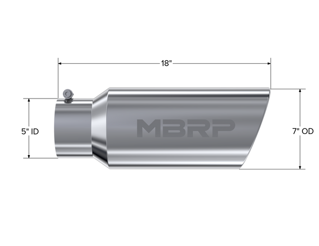 Exhaust Tip 7 Inch O.D. Rolled End 5 Inch Inlet 18 Inch Length T304 Stainless Steel MBRP