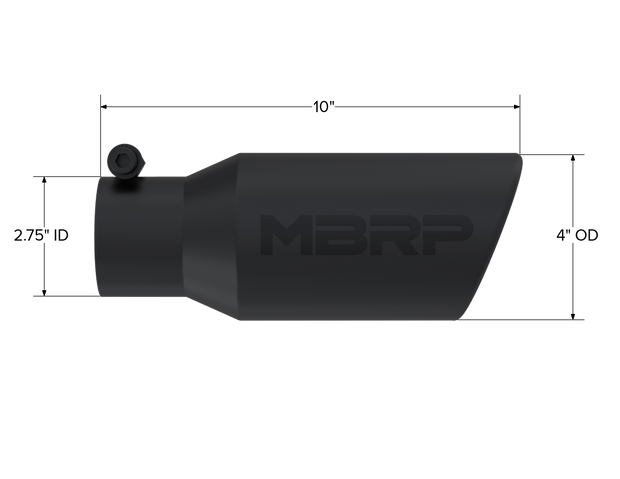 Exhaust Tip 4 Inch O.D. Angled Rolled End 2 3/4 Inch Inlet 10 Inch Length Black Coated MBRP