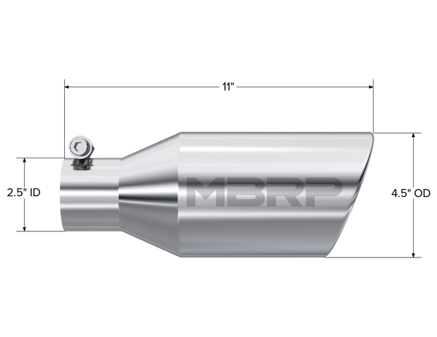 Exhaust Tip 4 1/2 Inch O.D. Single Wall Angle Rolled End 2.5 Inch Inlet 11 Inch Length T304 Stainless Steel MBRP