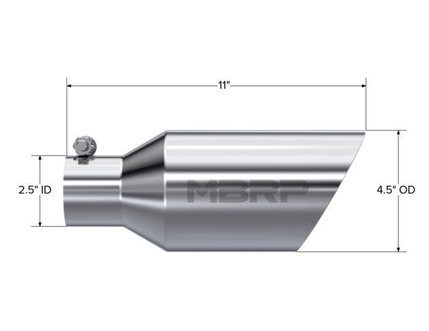 Exhaust Tip 4 1/2 Inch O.D. Dual Wall Angle Rolled End 2.5 Inch Inlet 11 Inch Length T304 Stainless Steel MBRP